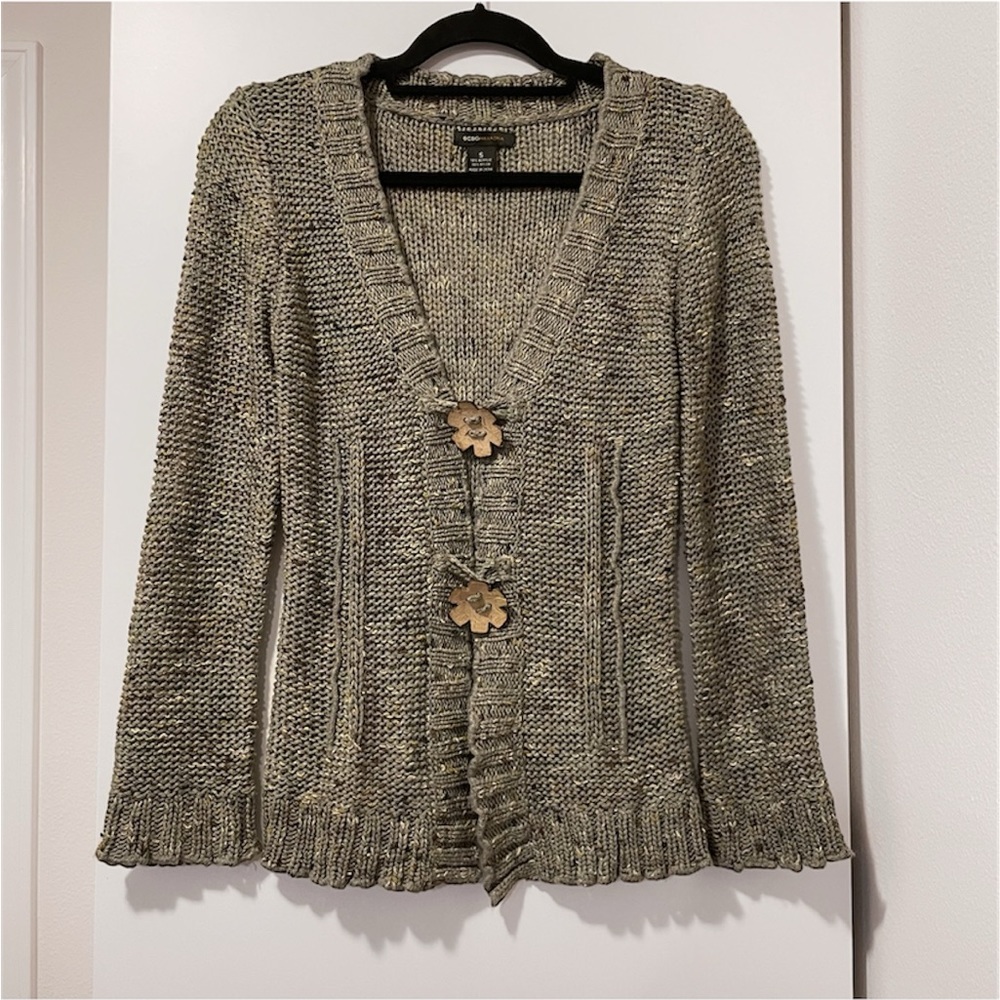 BCBGMaxAzria Vintage Y2K Whimsical Knit Cardigan with Flower Buttons Size S